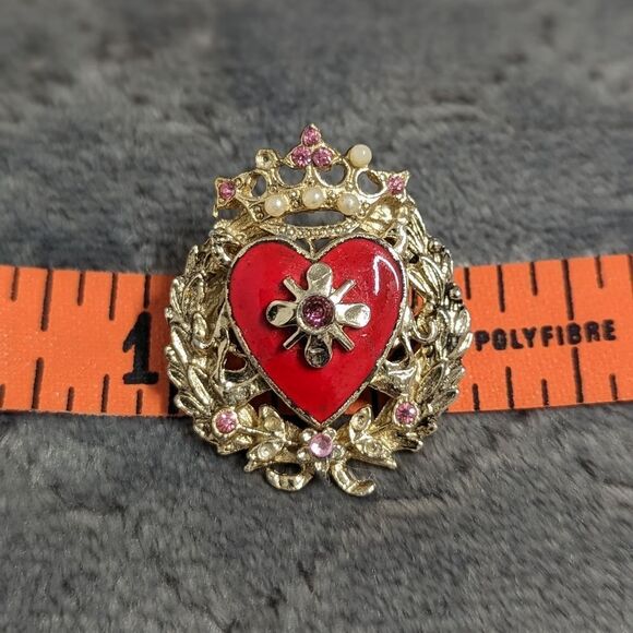 Vtg/Rare 1950s CORO Goldtone, Enamel, Brooche w/ Rhinestone & Seed Pearl Accents - Picture 10 of 13